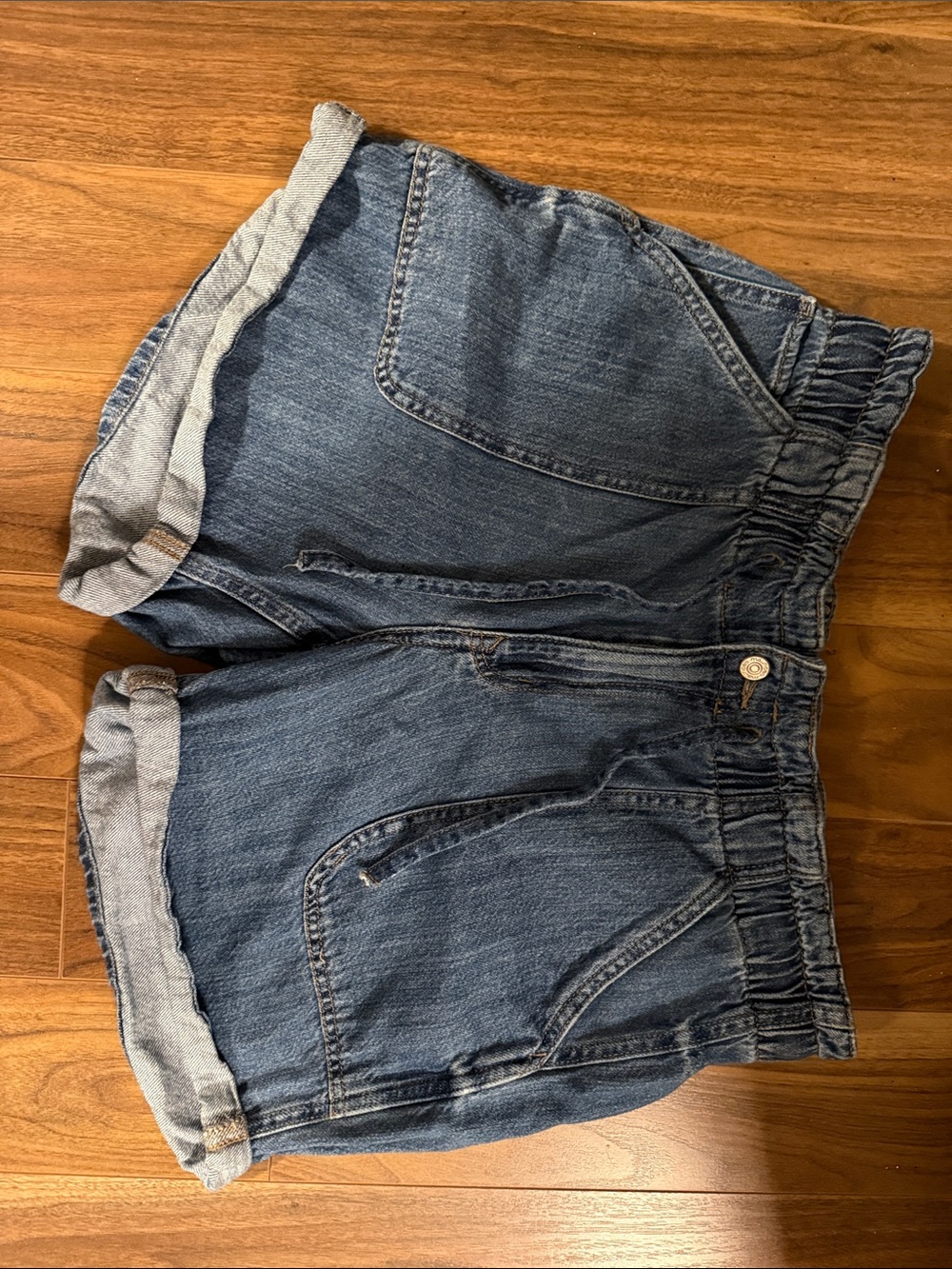 maurices Casual Blue Denim Elastic-Waist Cuffed Shorts